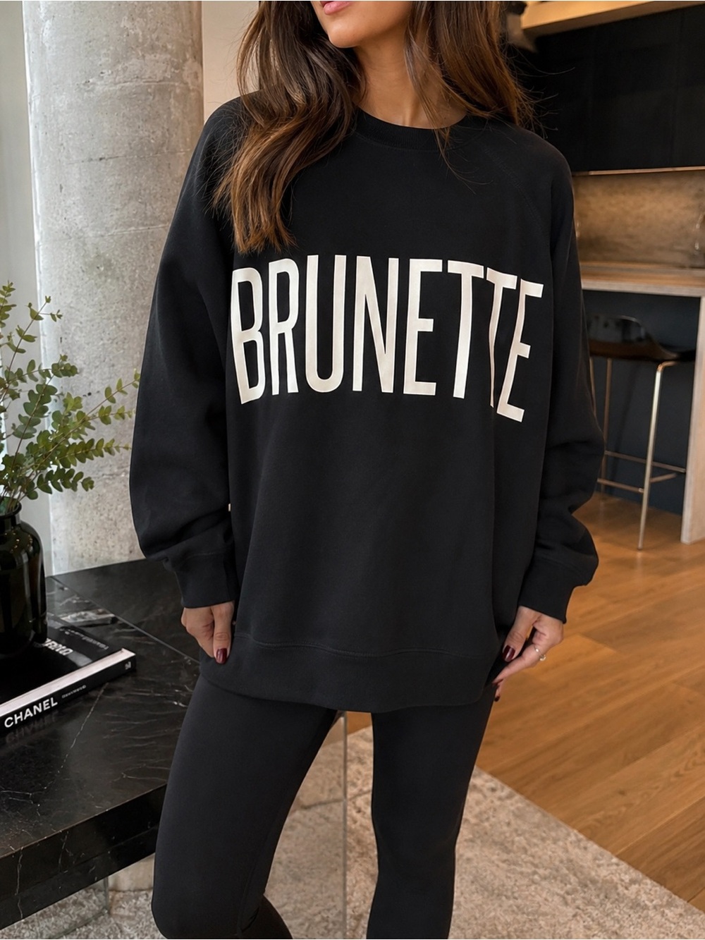 Brunette The Label Black Crew Oversized Sweatshirt BRUNETTE - size S/M